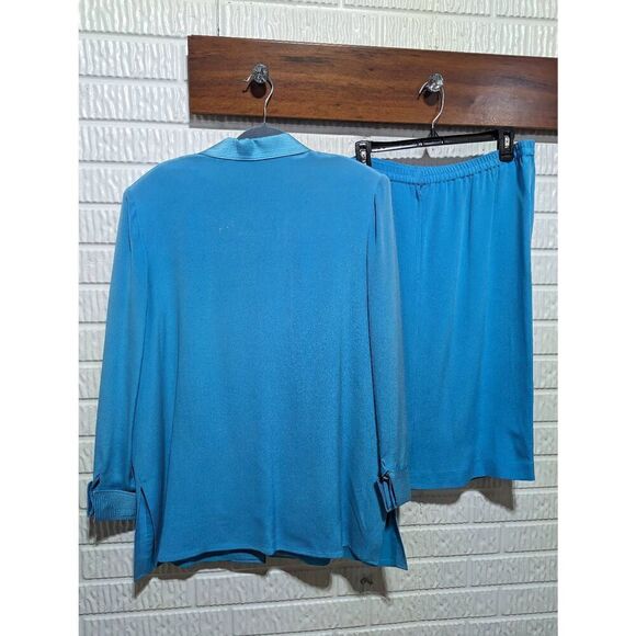 Misho Women's Robin Egg Blue Silk 2 Piece Set Jacket Skirt Suit Size 16 - Picture 9 of 10
